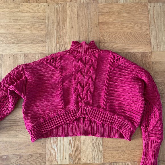 Cushnie Cable Knit Cropped Sweater Turtleneck Deep Red Size XS - Picture 3 of 9